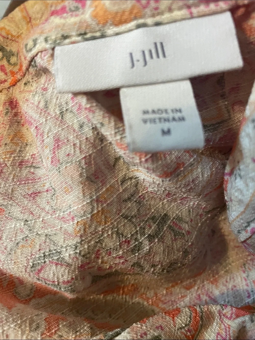 C50- J. Jill Coral and Cream Paisley Peasant Dress Medium